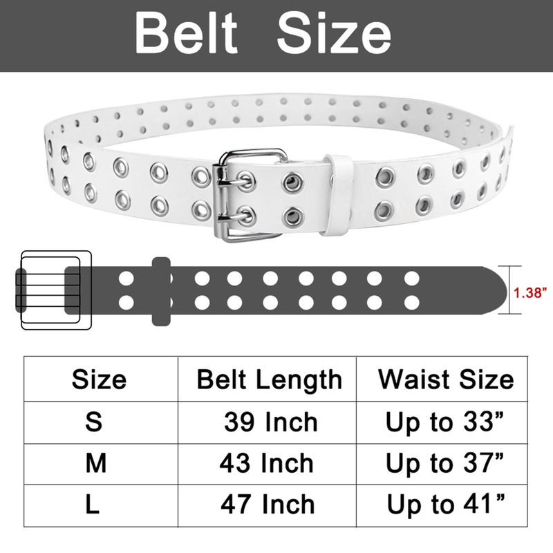 Macoking Grommet Leather Belts for Women, White Belt Women Men - Double Studded Holes-S - Image 4